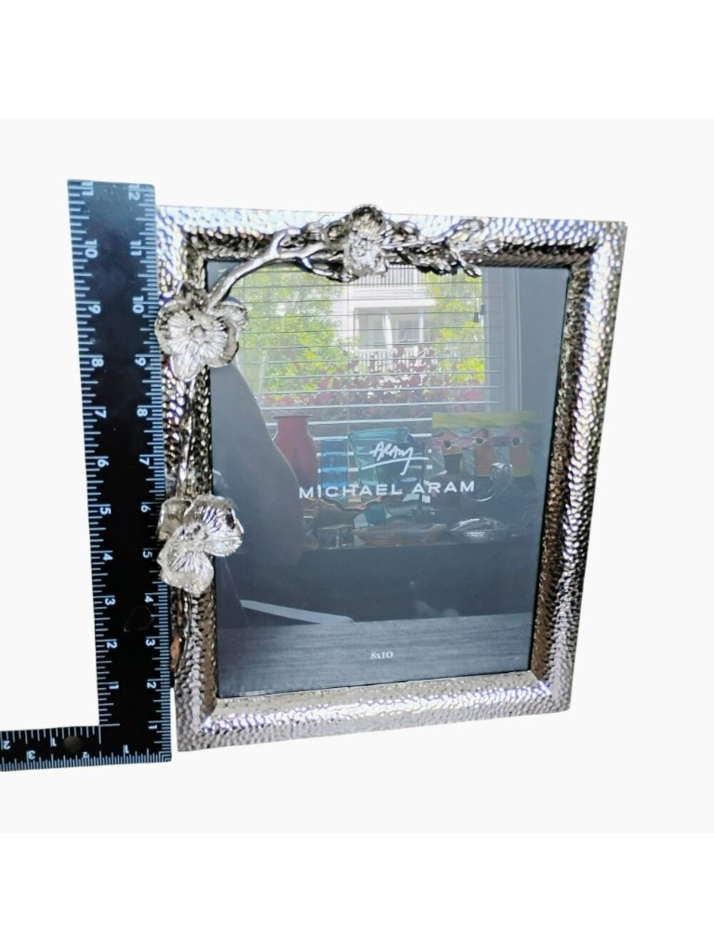 Michael Aram Silver White Orchid Frame for 8x10 Photo, Hammered Floral Accents - Picture 4 of 8